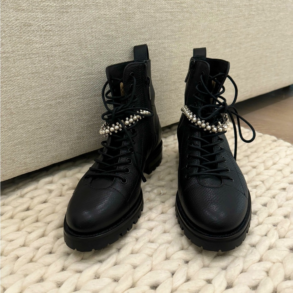 Jimmy choo combat boots with swavarski detail